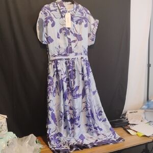 YH & Co Blue Floral Gella Midi Dress Size 10M